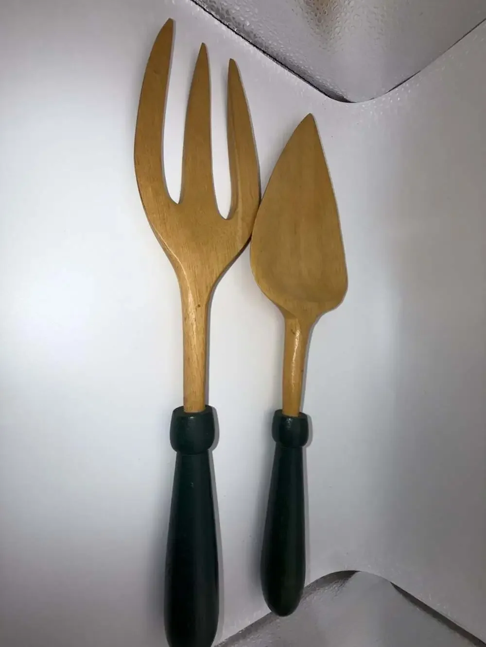Vintage Mid-Century Modern Painted Wood Salad Serving Set